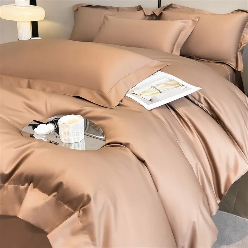 Premium Quality Duvet Cover Set 1000TC Egyptian Cotton Solid Plain Double Twin 4pcs Bedding set 1Flat/Fitted Sheet 2Pillow shams