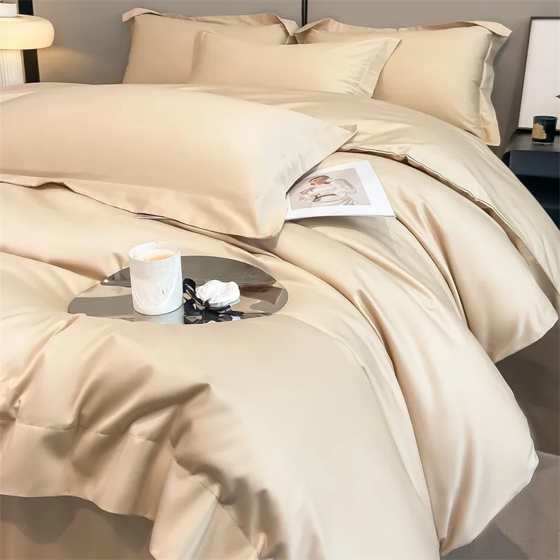 Premium Quality Duvet Cover Set 1000TC Egyptian Cotton Solid Plain Double Twin 4pcs Bedding set 1Flat/Fitted Sheet 2Pillow shams