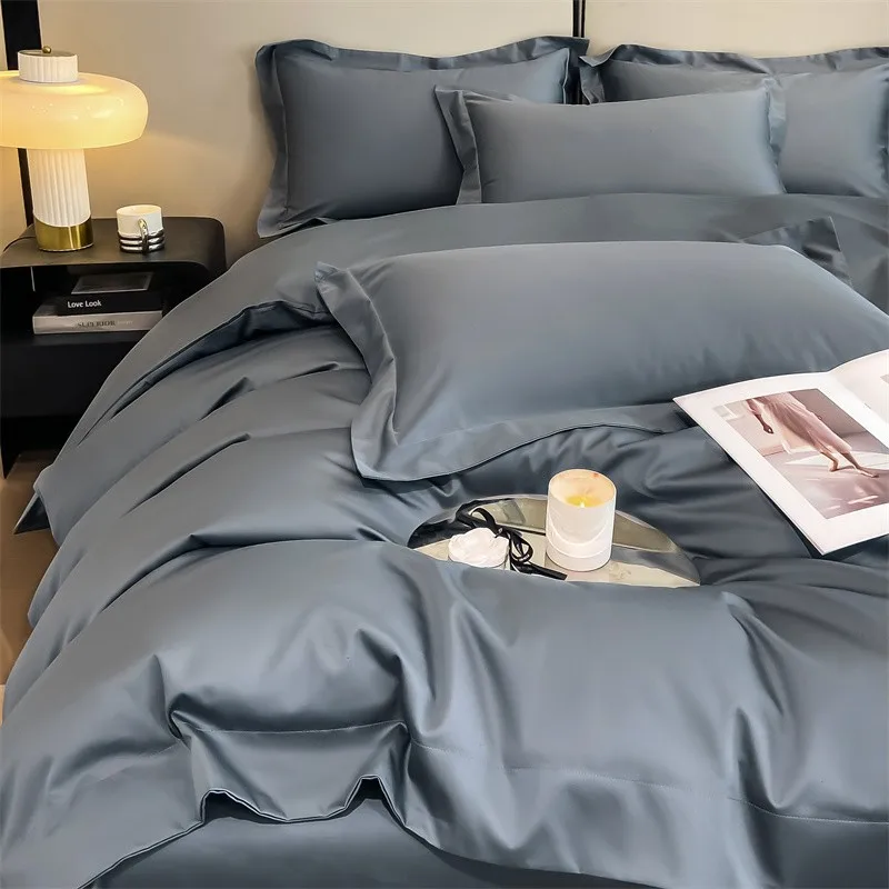 Premium Quality Duvet Cover Set 1000TC Egyptian Cotton Solid Plain Double Twin 4pcs Bedding set 1Flat/Fitted Sheet 2Pillow shams