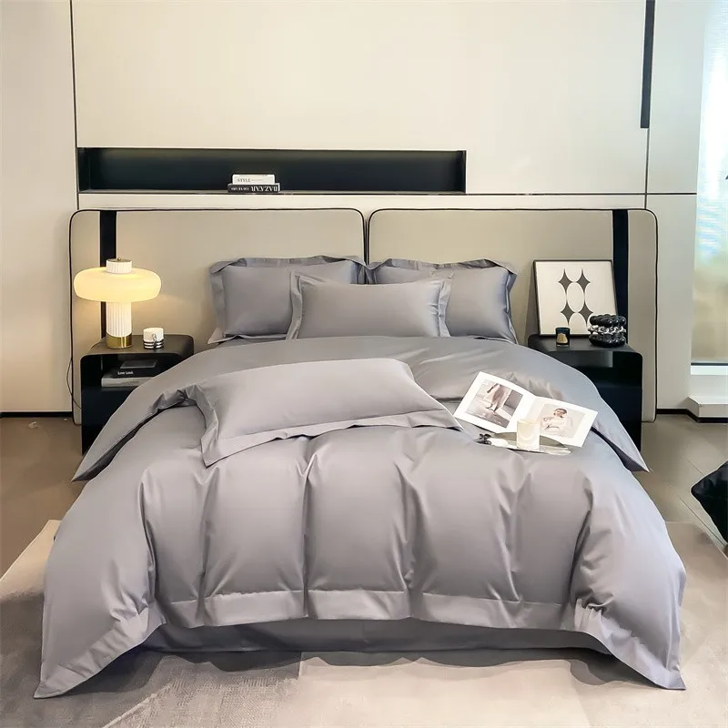 Premium Quality Duvet Cover Set 1000TC Egyptian Cotton Solid Plain Double Twin 4pcs Bedding set 1Flat/Fitted Sheet 2Pillow shams