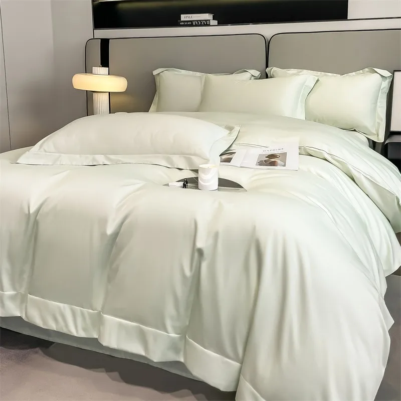 Premium Quality Duvet Cover Set 1000TC Egyptian Cotton Solid Plain Double Twin 4pcs Bedding set 1Flat/Fitted Sheet 2Pillow shams