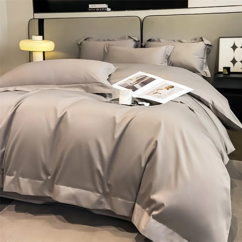 Premium Quality Duvet Cover Set 1000TC Egyptian Cotton Solid Plain Double Twin 4pcs Bedding set 1Flat/Fitted Sheet 2Pillow shams