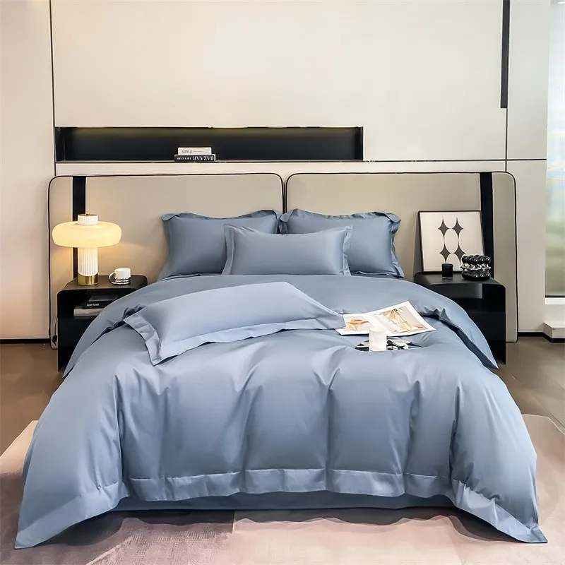 Premium Quality Duvet Cover Set 1000TC Egyptian Cotton Solid Plain Double Twin 4pcs Bedding set 1Flat/Fitted Sheet 2Pillow shams