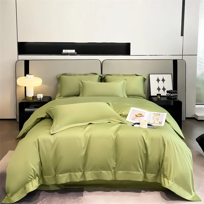 Premium Quality Duvet Cover Set 1000TC Egyptian Cotton Solid Plain Double Twin 4pcs Bedding set 1Flat/Fitted Sheet 2Pillow shams