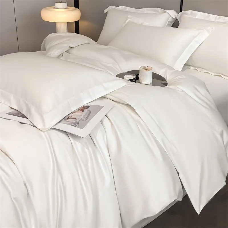 Premium Quality Duvet Cover Set 1000TC Egyptian Cotton Solid Plain Double Twin 4pcs Bedding set 1Flat/Fitted Sheet 2Pillow shams