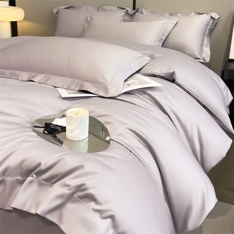 Premium Quality Duvet Cover Set 1000TC Egyptian Cotton Solid Plain Double Twin 4pcs Bedding set 1Flat/Fitted Sheet 2Pillow shams