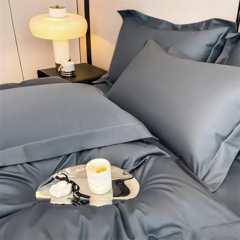 Premium Quality Duvet Cover Set 1000TC Egyptian Cotton Solid Plain Double Twin 4pcs Bedding set 1Flat/Fitted Sheet 2Pillow shams