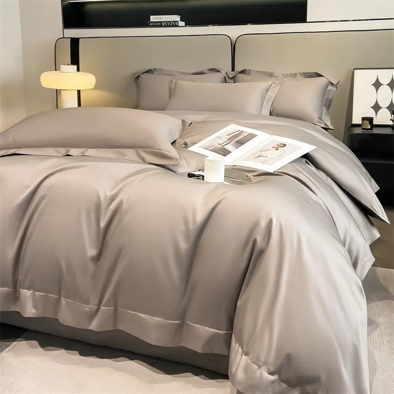 Premium Quality Duvet Cover Set 1000TC Egyptian Cotton Solid Plain Double Twin 4pcs Bedding set 1Flat/Fitted Sheet 2Pillow shams