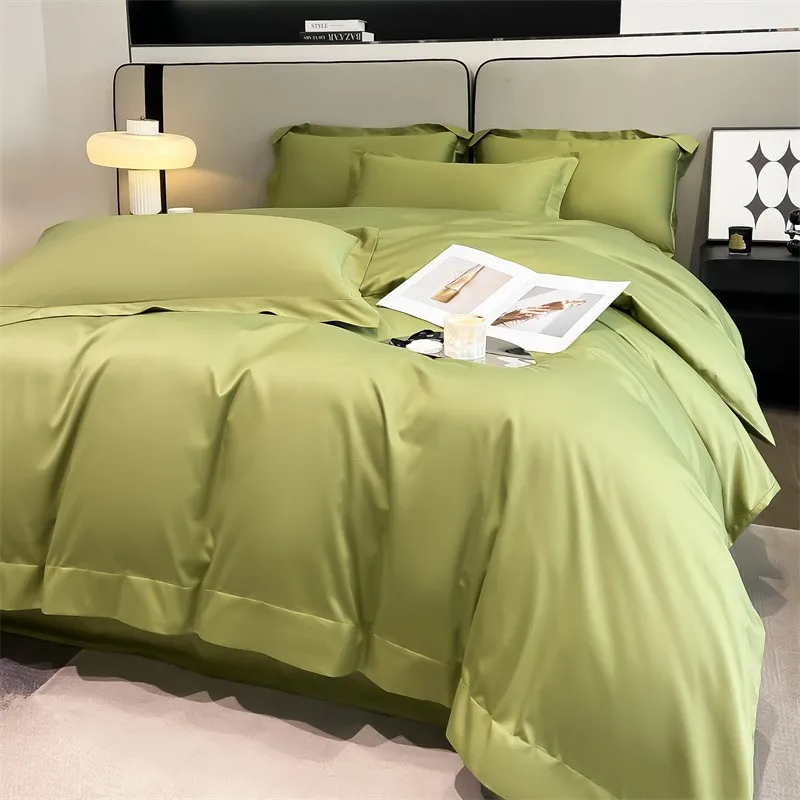 Premium Quality Duvet Cover Set 1000TC Egyptian Cotton Solid Plain Double Twin 4pcs Bedding set 1Flat/Fitted Sheet 2Pillow shams