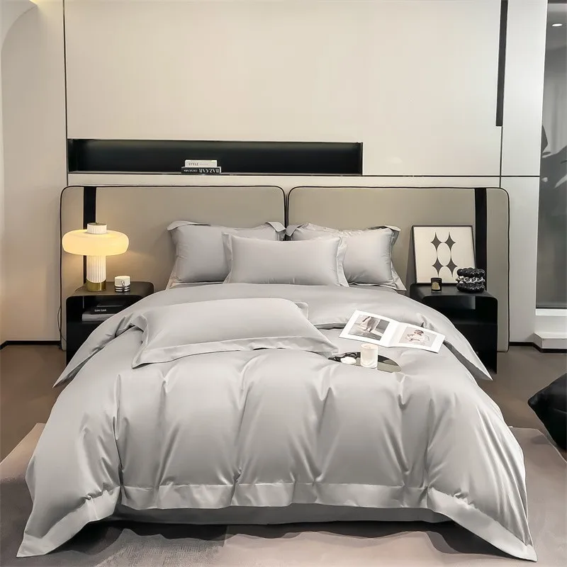 Premium Quality Duvet Cover Set 1000TC Egyptian Cotton Solid Plain Double Twin 4pcs Bedding set 1Flat/Fitted Sheet 2Pillow shams
