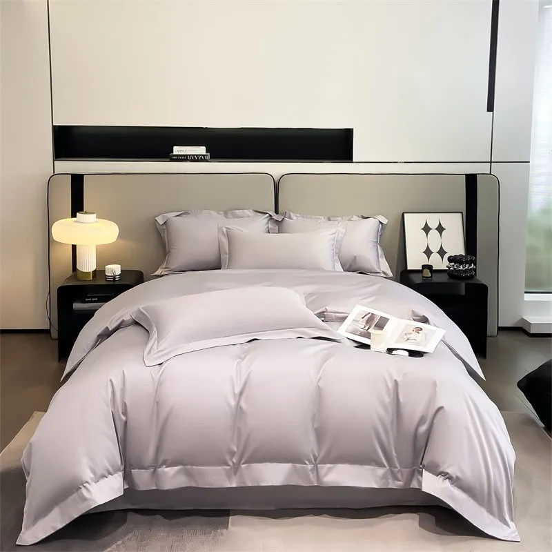 Premium Quality Duvet Cover Set 1000TC Egyptian Cotton Solid Plain Double Twin 4pcs Bedding set 1Flat/Fitted Sheet 2Pillow shams
