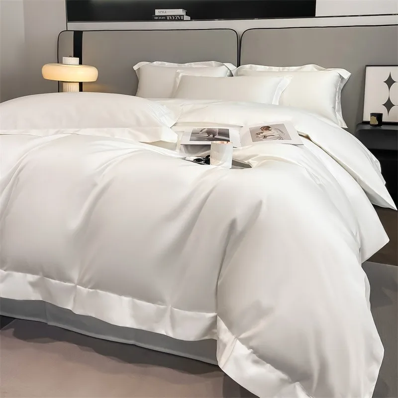 Premium Quality Duvet Cover Set 1000TC Egyptian Cotton Solid Plain Double Twin 4pcs Bedding set 1Flat/Fitted Sheet 2Pillow shams