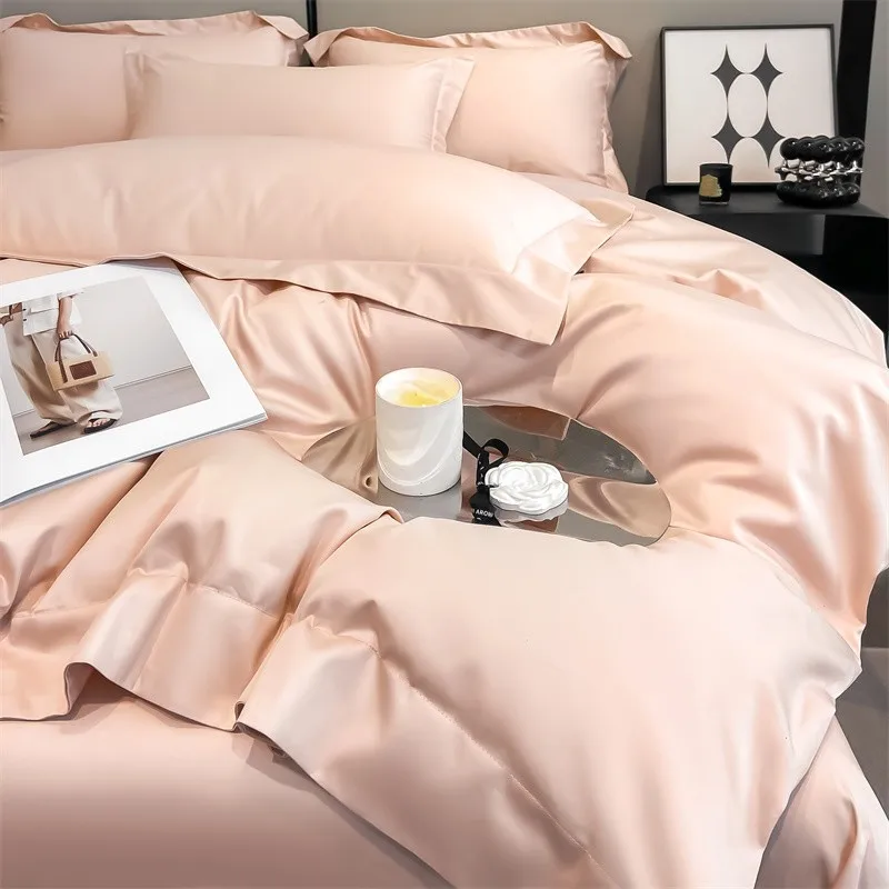 Premium Quality Duvet Cover Set 1000TC Egyptian Cotton Solid Plain Double Twin 4pcs Bedding set 1Flat/Fitted Sheet 2Pillow shams