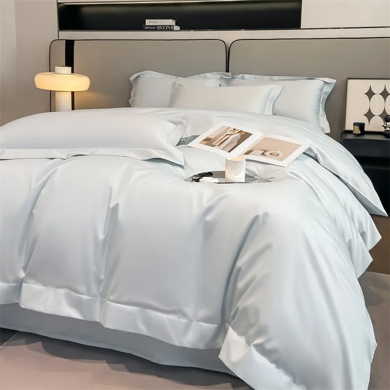 Premium Quality Duvet Cover Set 1000TC Egyptian Cotton Solid Plain Double Twin 4pcs Bedding set 1Flat/Fitted Sheet 2Pillow shams