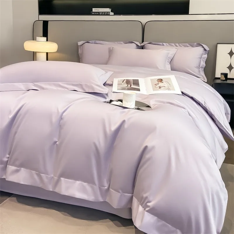 Premium Quality Duvet Cover Set 1000TC Egyptian Cotton Solid Plain Double Twin 4pcs Bedding set 1Flat/Fitted Sheet 2Pillow shams