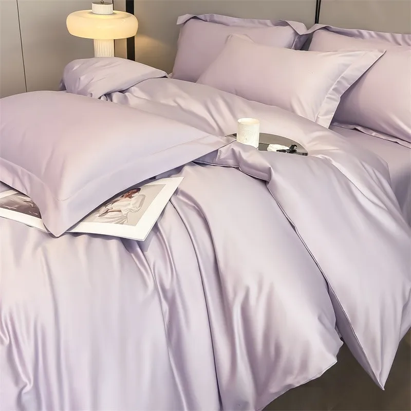 Premium Quality Duvet Cover Set 1000TC Egyptian Cotton Solid Plain Double Twin 4pcs Bedding set 1Flat/Fitted Sheet 2Pillow shams