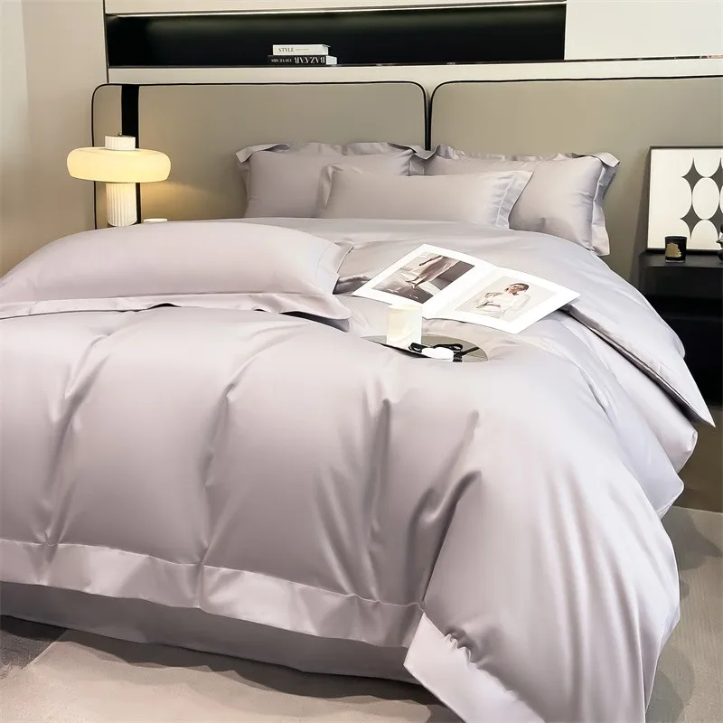 Premium Quality Duvet Cover Set 1000TC Egyptian Cotton Solid Plain Double Twin 4pcs Bedding set 1Flat/Fitted Sheet 2Pillow shams