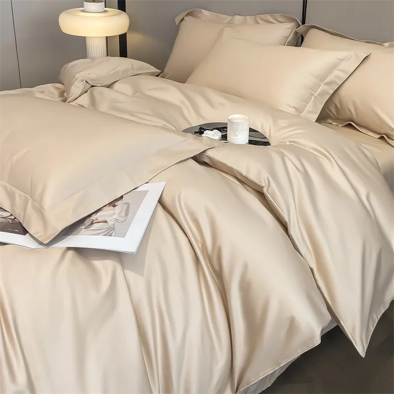 Premium Quality Duvet Cover Set 1000TC Egyptian Cotton Solid Plain Double Twin 4pcs Bedding set 1Flat/Fitted Sheet 2Pillow shams