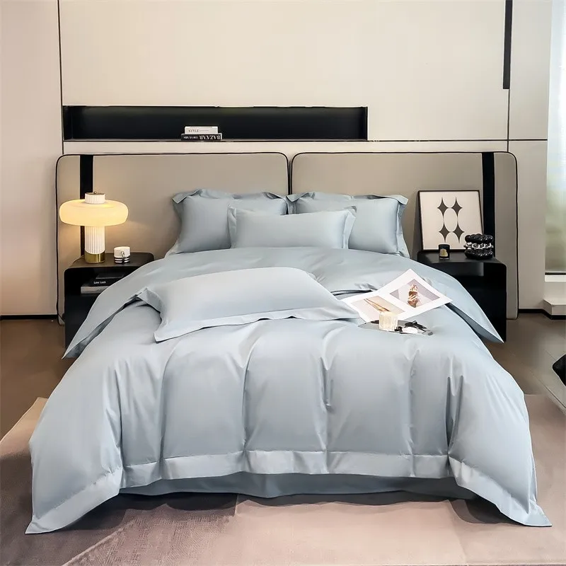 Premium Quality Duvet Cover Set 1000TC Egyptian Cotton Solid Plain Double Twin 4pcs Bedding set 1Flat/Fitted Sheet 2Pillow shams