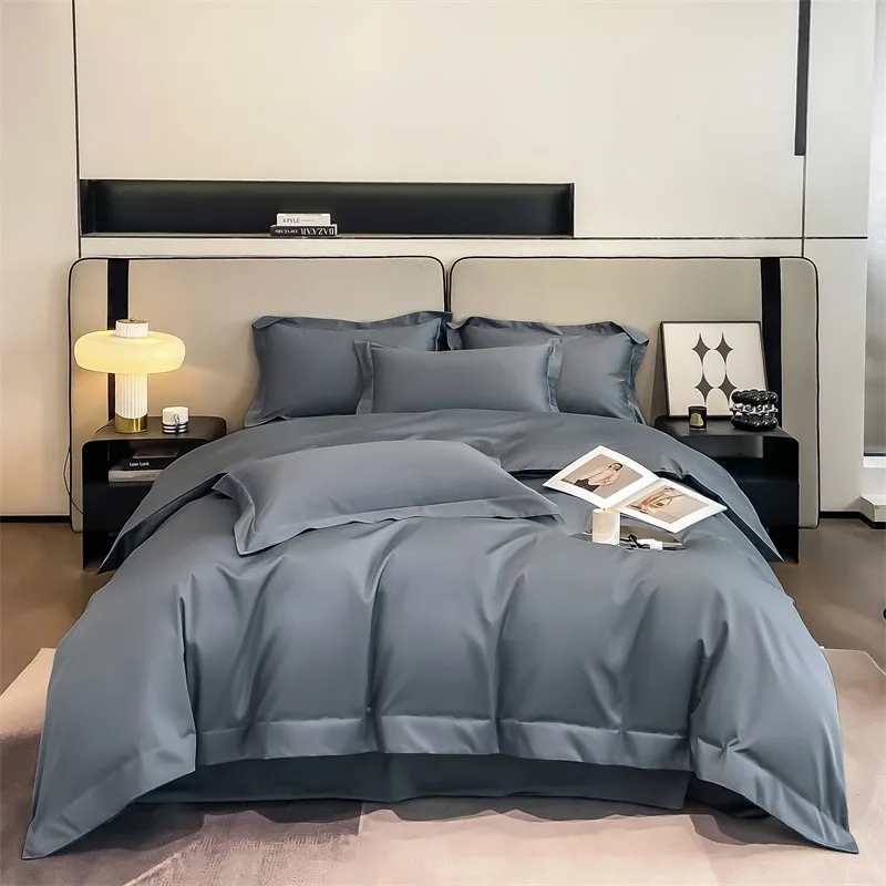 Premium Quality Duvet Cover Set 1000TC Egyptian Cotton Solid Plain Double Twin 4pcs Bedding set 1Flat/Fitted Sheet 2Pillow shams
