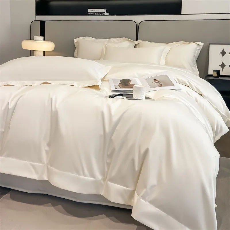 Premium Quality Duvet Cover Set 1000TC Egyptian Cotton Solid Plain Double Twin 4pcs Bedding set 1Flat/Fitted Sheet 2Pillow shams