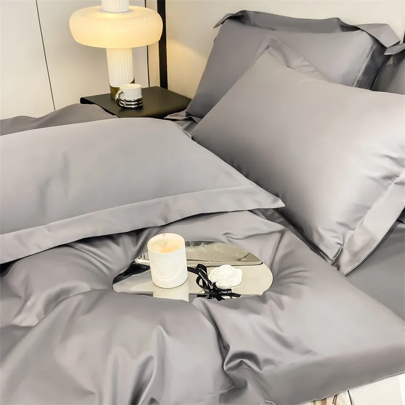 Premium Quality Duvet Cover Set 1000TC Egyptian Cotton Solid Plain Double Twin 4pcs Bedding set 1Flat/Fitted Sheet 2Pillow shams