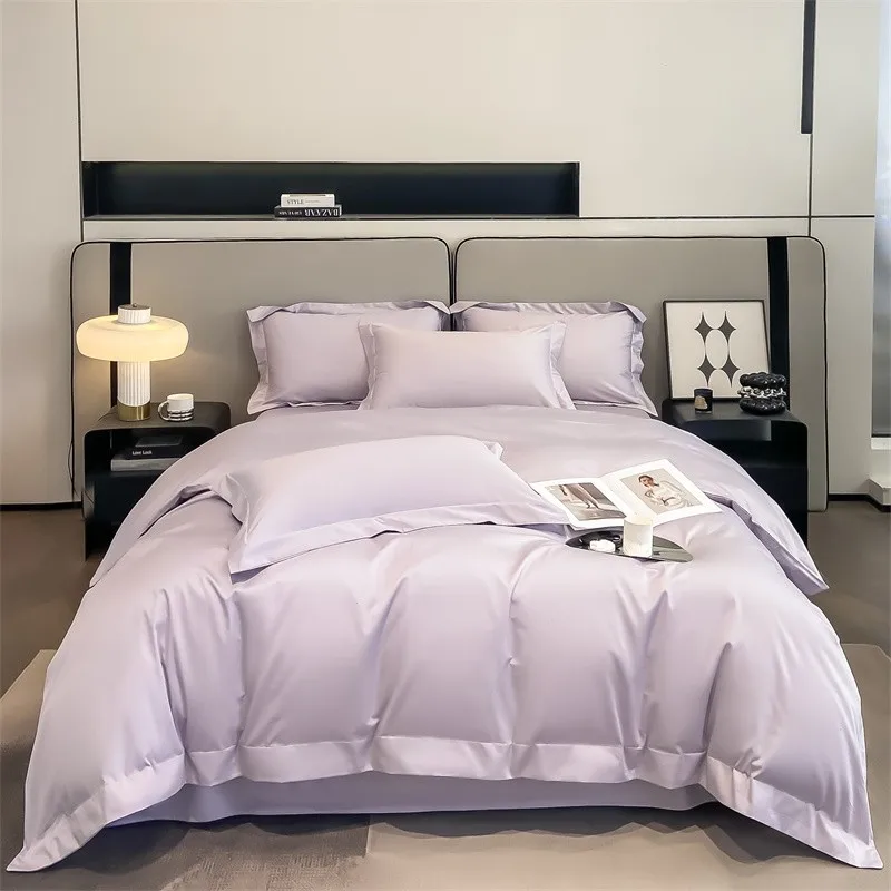 Premium Quality Duvet Cover Set 1000TC Egyptian Cotton Solid Plain Double Twin 4pcs Bedding set 1Flat/Fitted Sheet 2Pillow shams