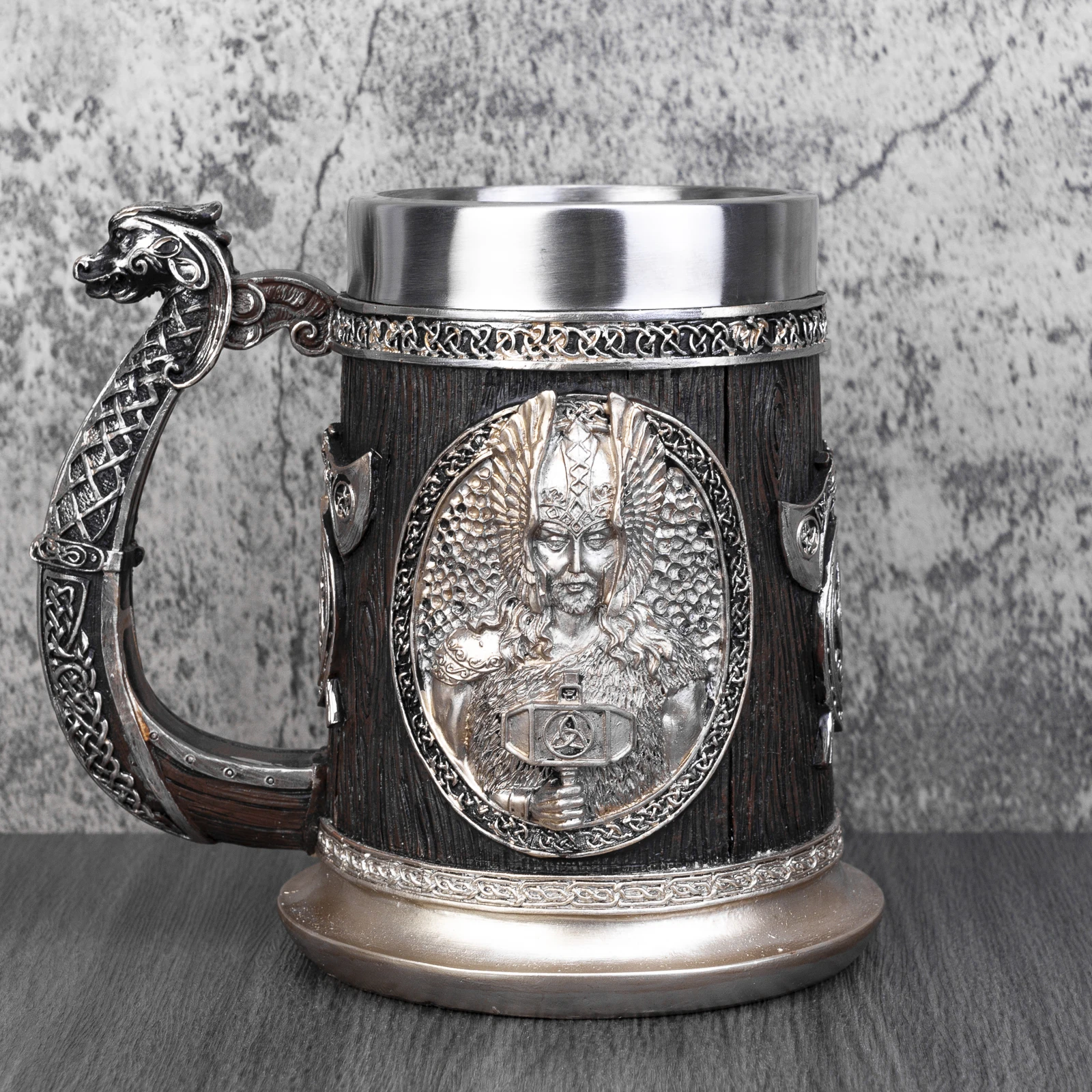 Norse Mythology Odin Thor Mug Tankard 304 Stainless Steel Resin 3D Retro Beer Stein Birthday God of War Lover Gift 600ml 20 oz
