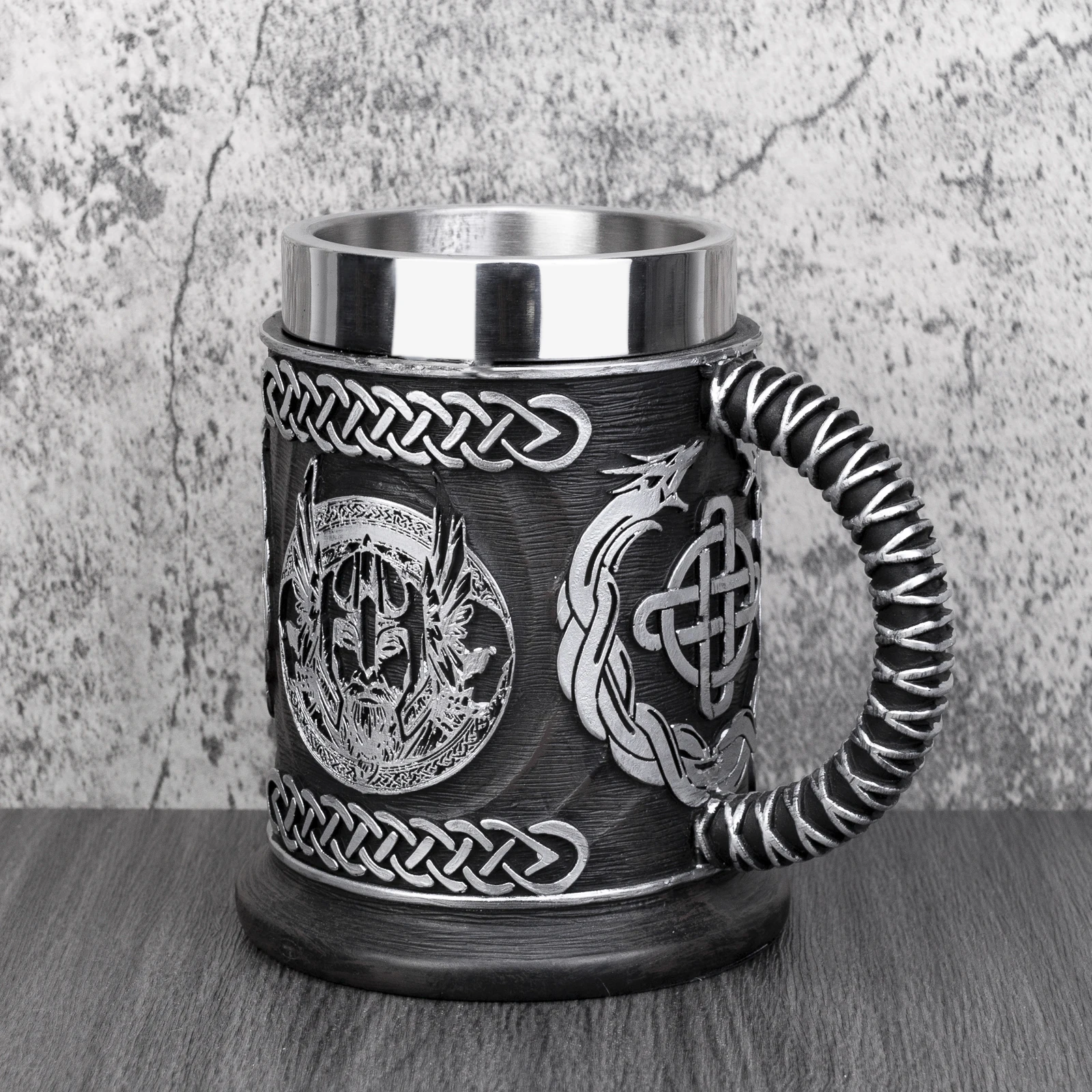 Norse Mythology Odin Thor Mug Tankard 304 Stainless Steel Resin 3D Retro Beer Stein Birthday God of War Lover Gift 600ml 20 oz