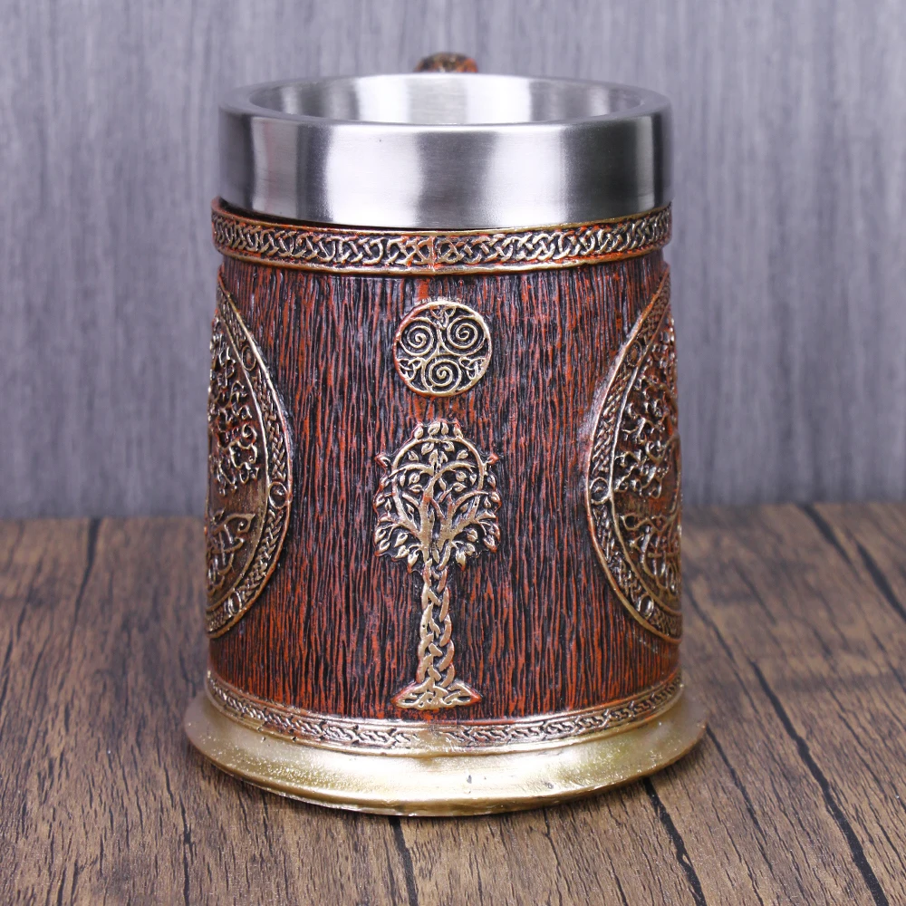 Danegeld Viking TREE LIFE Mug Tankard Norse Mythology Fans Beer 304 Stainless Steel Resin Stein Cup Goblet Wine Glass 600 200 ml