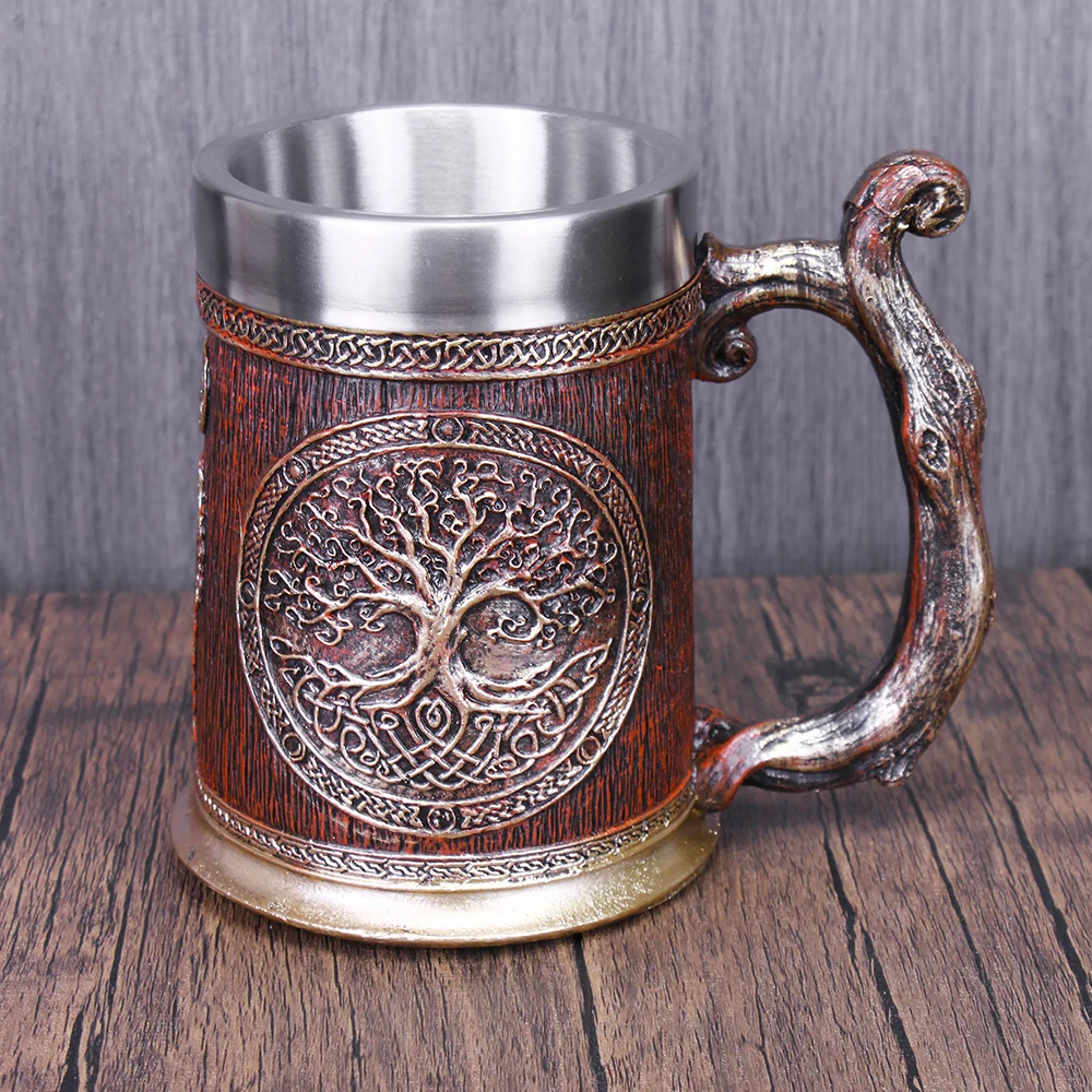 Danegeld Viking TREE LIFE Mug Tankard Norse Mythology Fans Beer 304 Stainless Steel Resin Stein Cup Goblet Wine Glass 600 200 ml