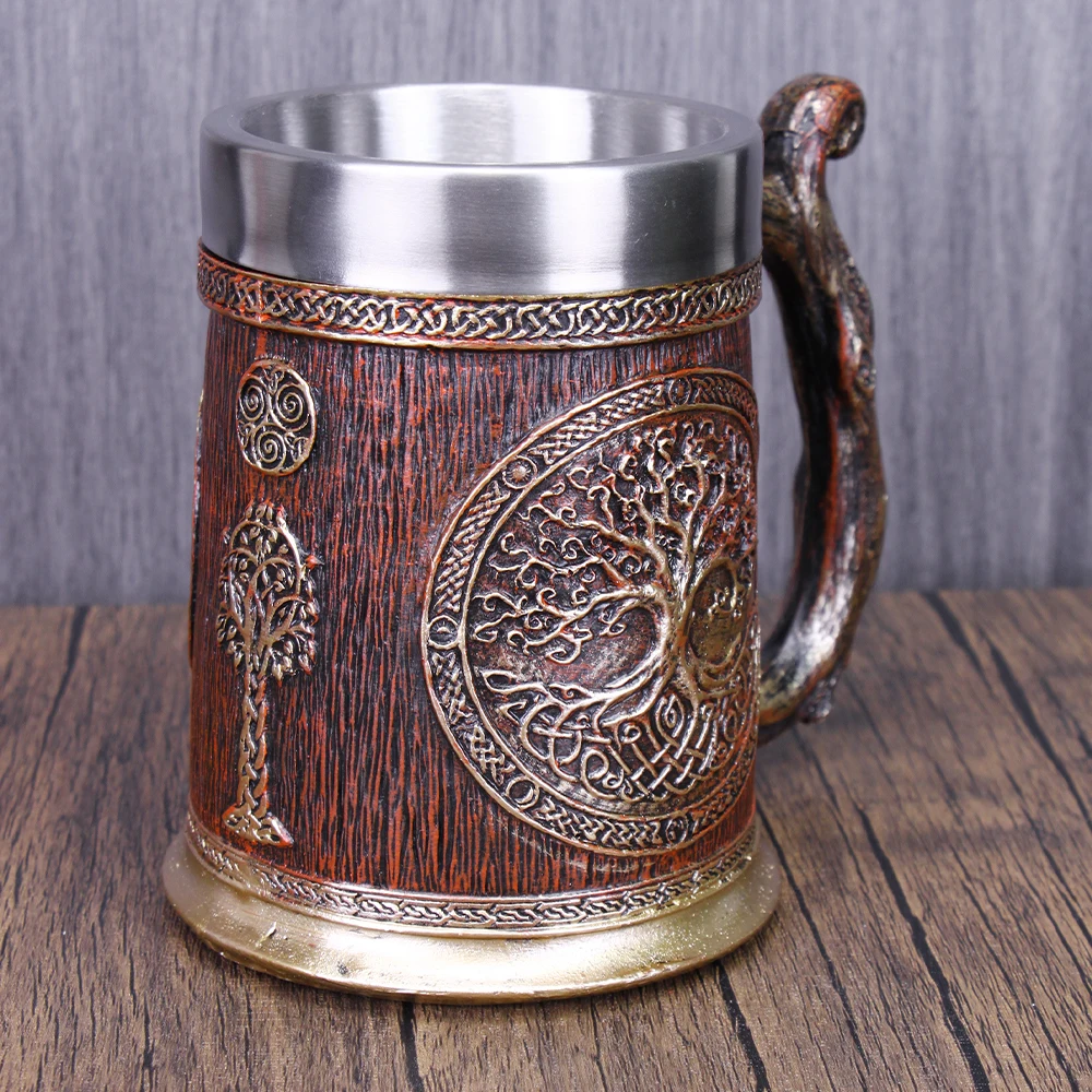 Danegeld Viking TREE LIFE Mug Tankard Norse Mythology Fans Beer 304 Stainless Steel Resin Stein Cup Goblet Wine Glass 600 200 ml