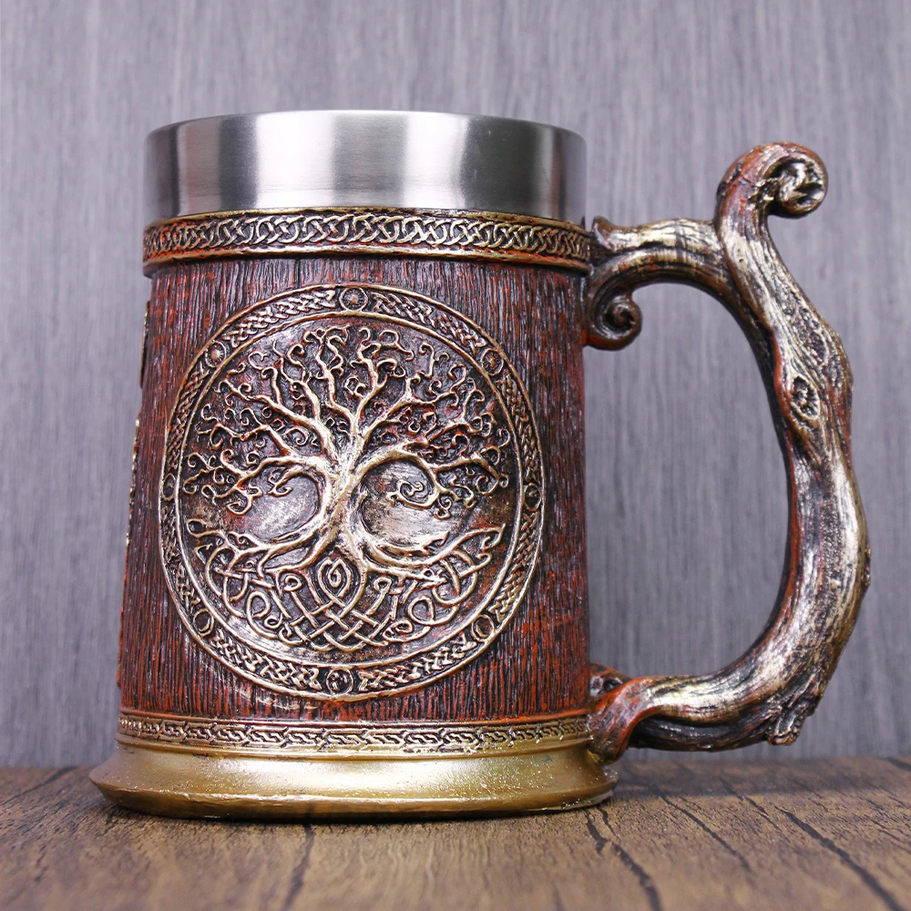 Danegeld Viking TREE LIFE Mug Tankard Norse Mythology Fans Beer 304 Stainless Steel Resin Stein Cup Goblet Wine Glass 600 200 ml