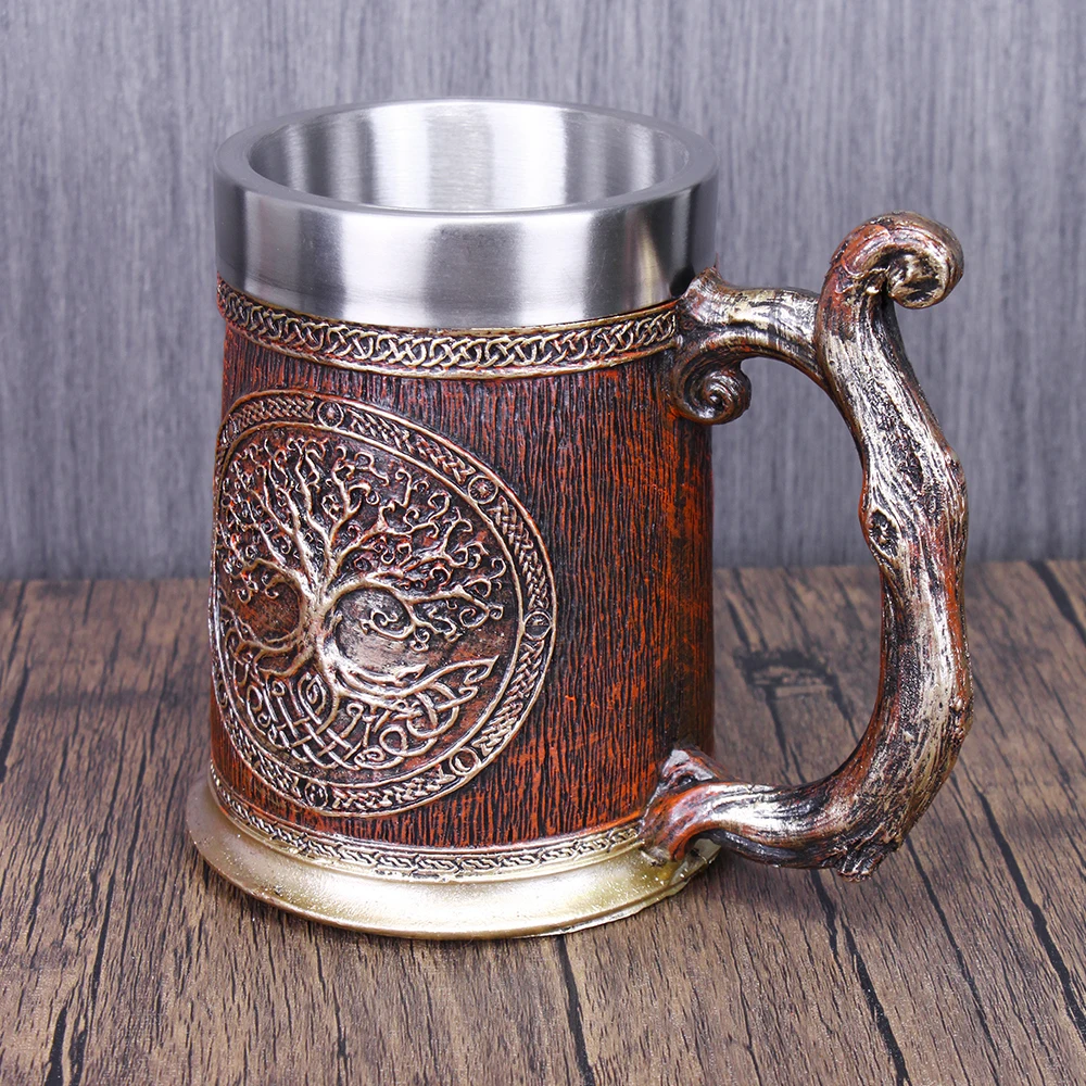 Danegeld Viking TREE LIFE Mug Tankard Norse Mythology Fans Beer 304 Stainless Steel Resin Stein Cup Goblet Wine Glass 600 200 ml