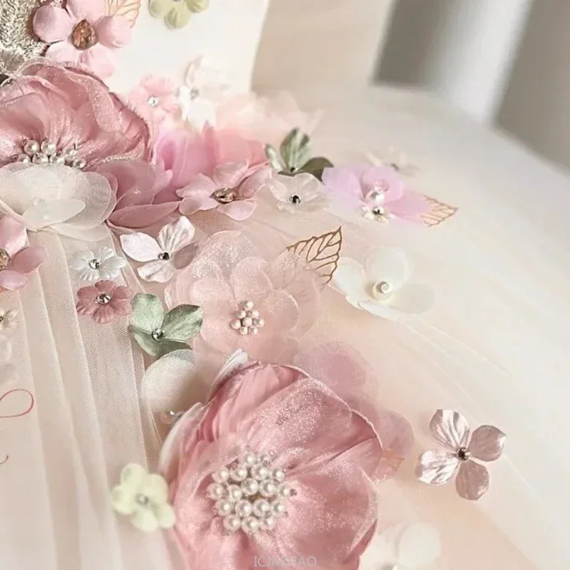 Custom Pink Floral Butterfly Tulle Flower Girl Dress First Christmas Dress Wedding Party Gown for Girls فساتين اطفال