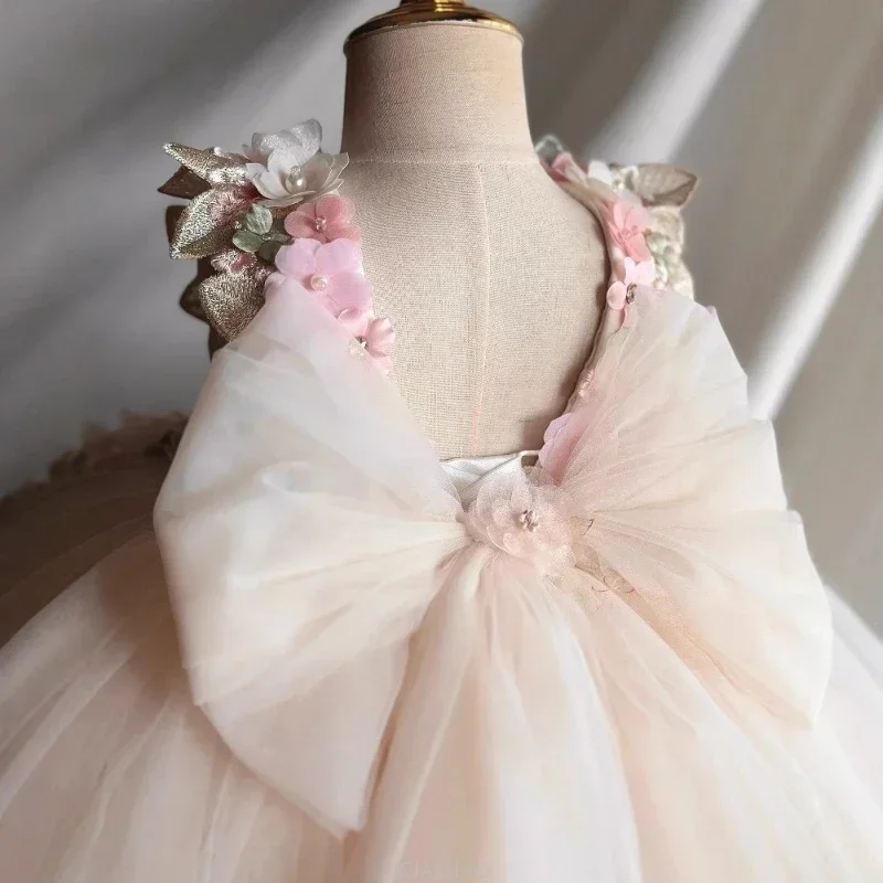 Custom Pink Floral Butterfly Tulle Flower Girl Dress First Christmas Dress Wedding Party Gown for Girls فساتين اطفال