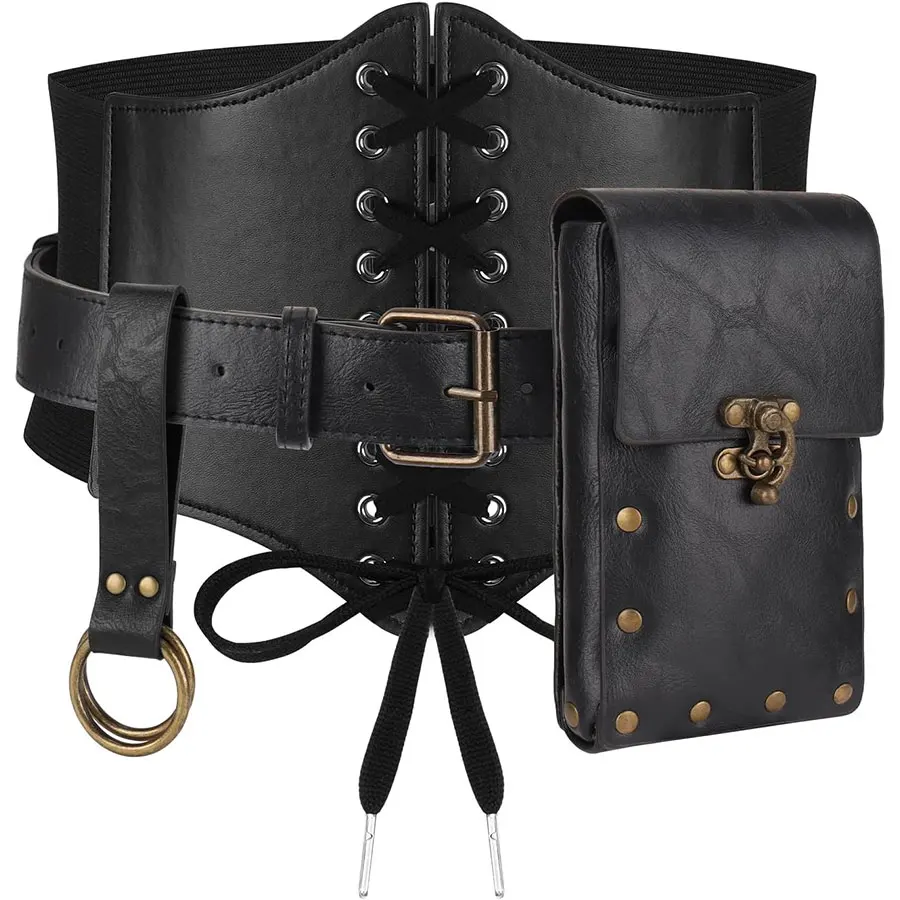 5pcs/4pcs Medieval Renaissance Costume Set Wallet/Belt/Pouch/Keychain Corset PU Leather Belt Wallet Hiking Steunk Viking Cosp