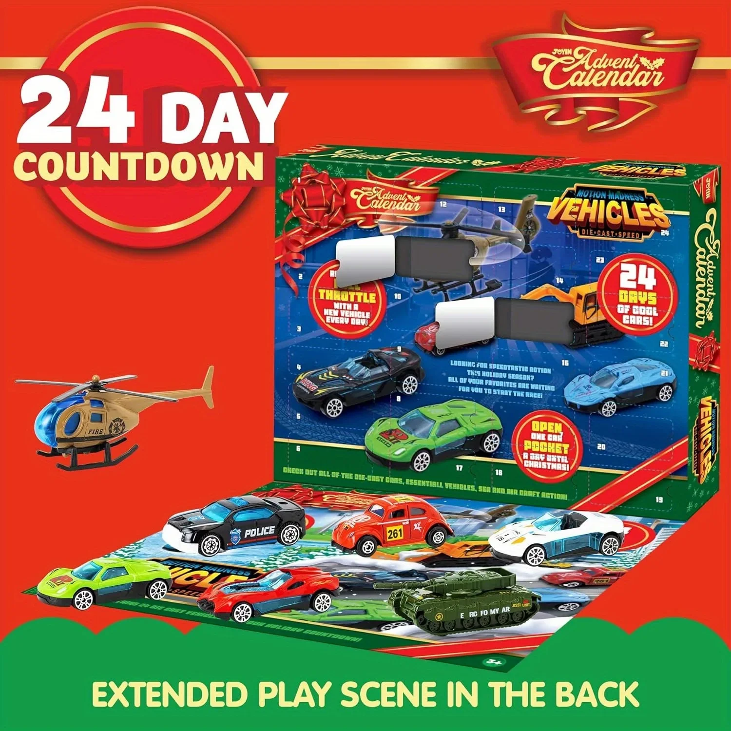 2026 Christmas Vehicles Toys Advent Calendar 24 Days Countdown Calendar Diecast Cars Set Christmas Vehicles Toys for Boys Kids, Classroom Prizes Xmas Gift, Xmas Party Favor Gifts, Advent Calendar Kids
