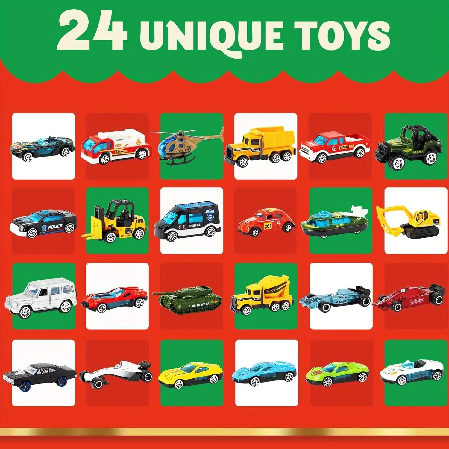 2026 Christmas Vehicles Toys Advent Calendar 24 Days Countdown Calendar Diecast Cars Set Christmas Vehicles Toys for Boys Kids, Classroom Prizes Xmas Gift, Xmas Party Favor Gifts, Advent Calendar Kids