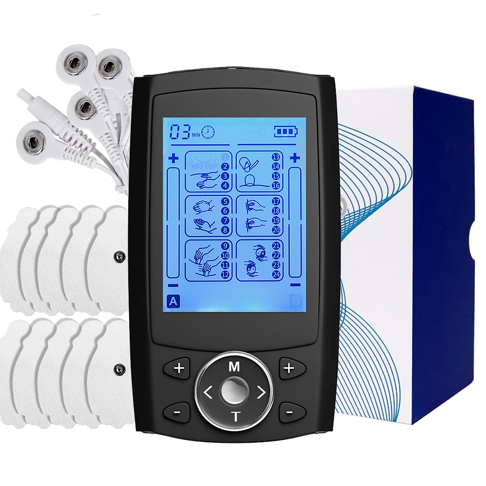 TENS EMS Muscle Stimulator 24 Modes LCD Display Electric Pulse Massager Mild Vibration Portable Neck Back Full Body Care Tool