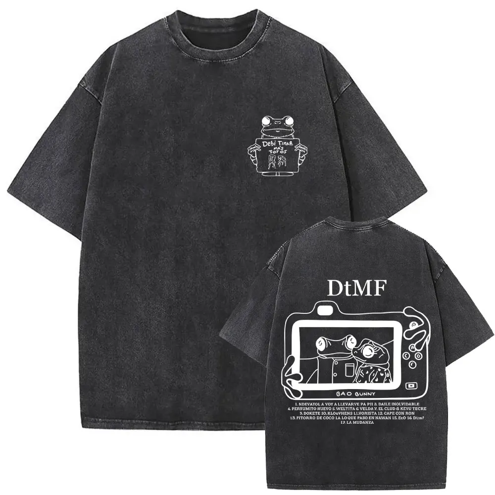 Rapper Bad Bunny Washed Vintage T-shirt Debi Tirar Mas Fotos DTMF World Tour 2026 T Shirts Men Women Fashion Hip Hop T-shirts
