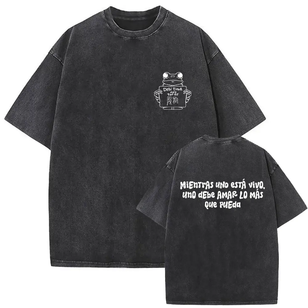 Rapper Bad Bunny Washed Vintage T-shirt Debi Tirar Mas Fotos DTMF World Tour 2026 T Shirts Men Women Fashion Hip Hop T-shirts