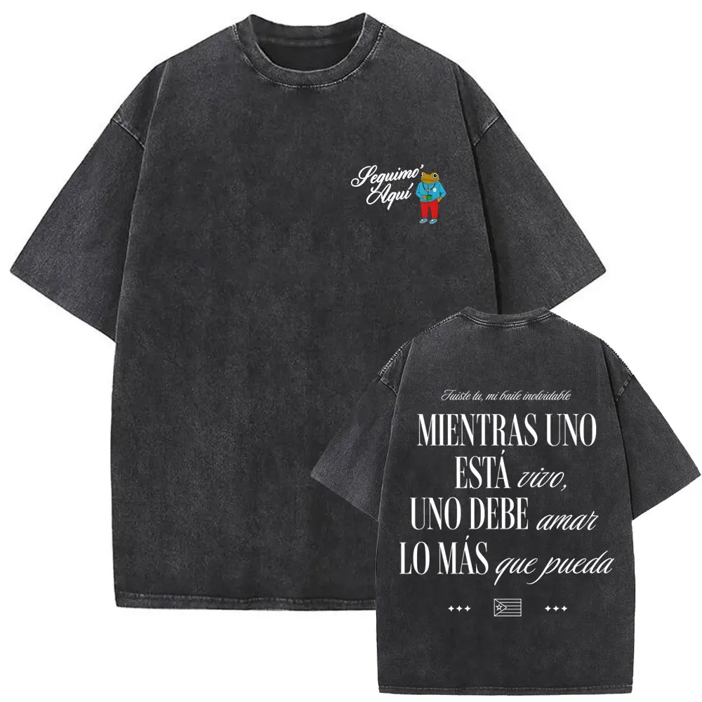 Rapper Bad Bunny Washed Vintage T-shirt Debi Tirar Mas Fotos DTMF World Tour 2026 T Shirts Men Women Fashion Hip Hop T-shirts