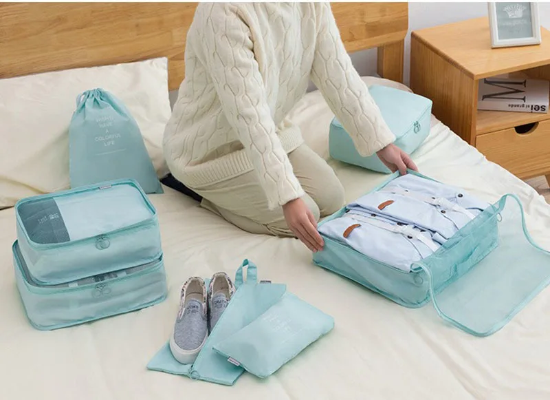 Travel Storage Bags Set 7/8/9/10-Piece Digital Toiletries Organizer Suitcase Packing Cubes for Clothes Shoes Clothes Tidy Pouch