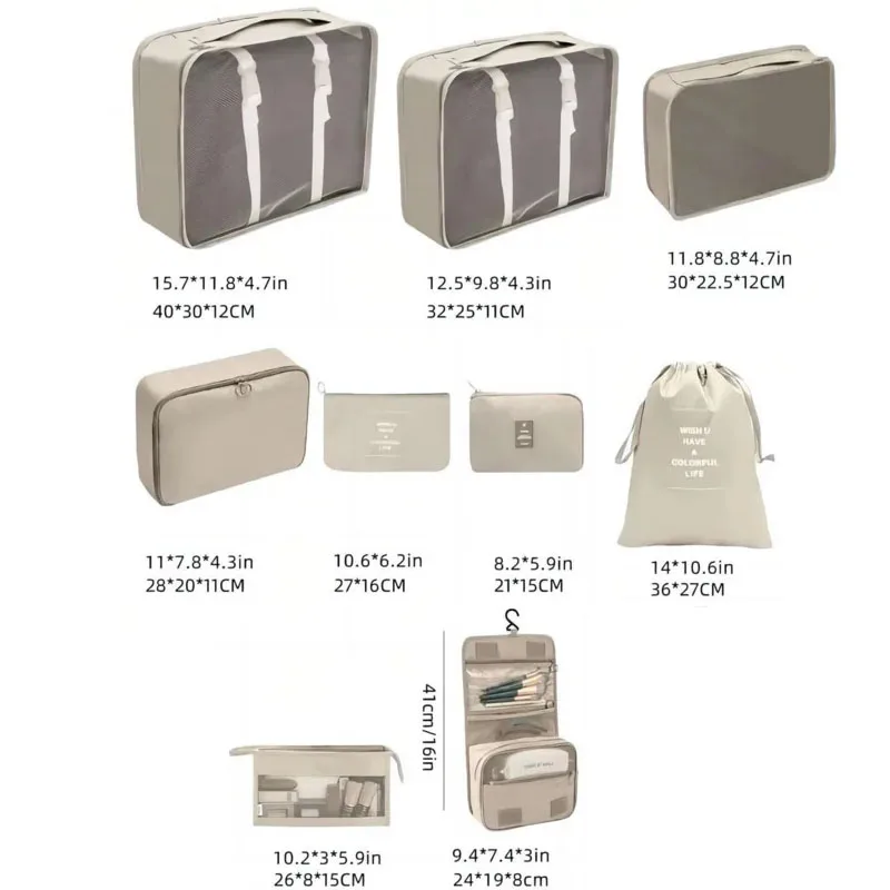 Travel Storage Bags Set 7/8/9/10-Piece Digital Toiletries Organizer Suitcase Packing Cubes for Clothes Shoes Clothes Tidy Pouch