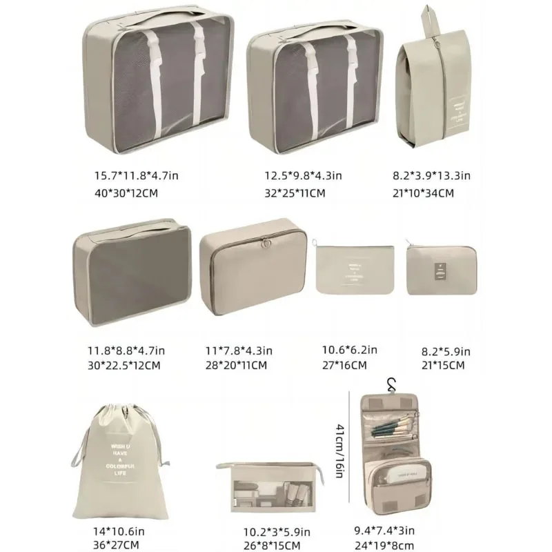 Travel Storage Bags Set 7/8/9/10-Piece Digital Toiletries Organizer Suitcase Packing Cubes for Clothes Shoes Clothes Tidy Pouch