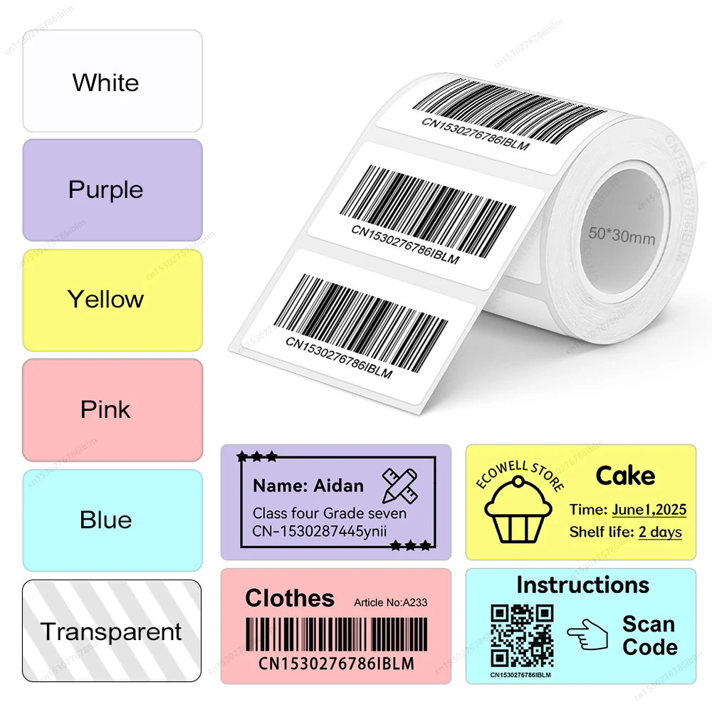 X2 Label Paper Roll Adhesive Label Sticker Tape 40*30mm 50*30mm Compatible Marklife P50 Phomemo M110 M220 200 E210 Label Printer