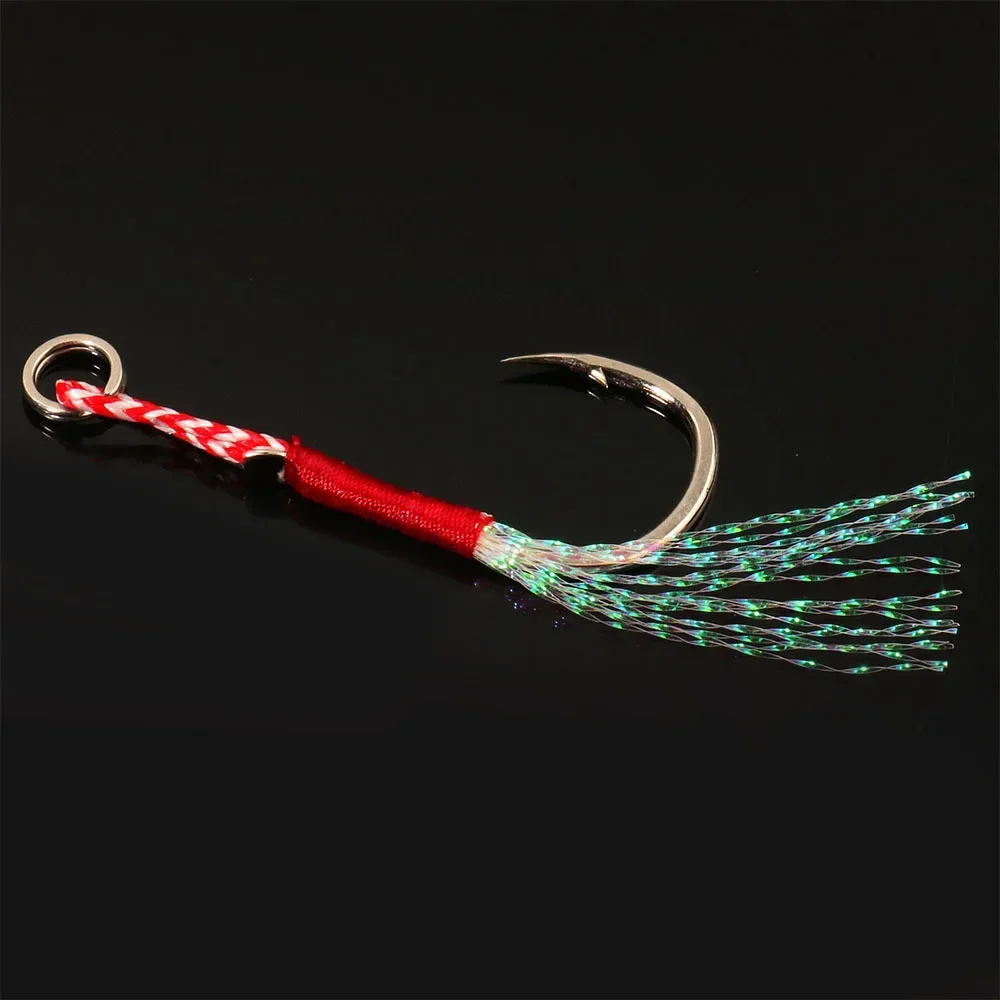 10PCS/Lot Cast Jig Assist Hook High Carbon Steel Angle Barbed Thread Feather Lure Fishing Tackle Slow Jigging Sea Pesca Fishhook