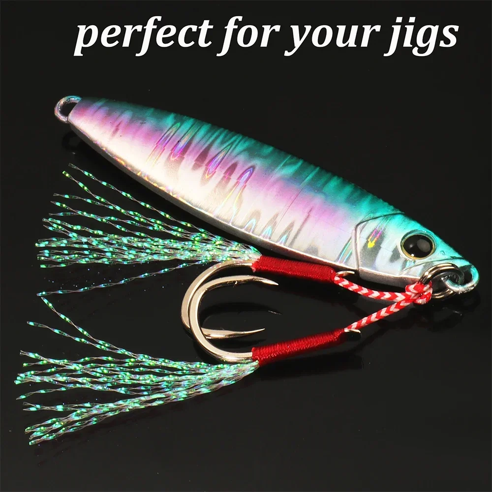 10PCS/Lot Cast Jig Assist Hook High Carbon Steel Angle Barbed Thread Feather Lure Fishing Tackle Slow Jigging Sea Pesca Fishhook