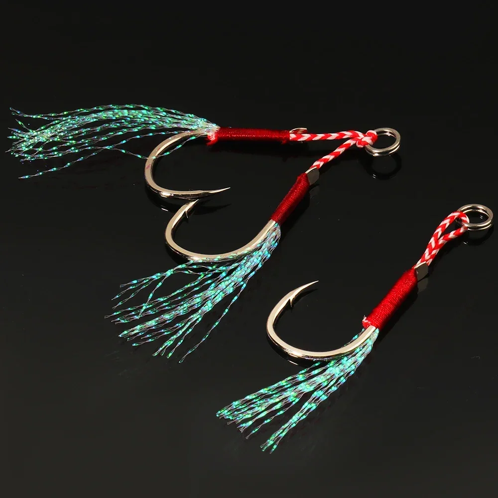 10PCS/Lot Cast Jig Assist Hook High Carbon Steel Angle Barbed Thread Feather Lure Fishing Tackle Slow Jigging Sea Pesca Fishhook